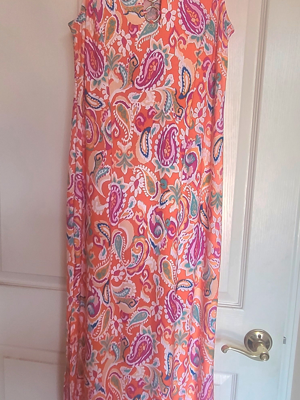 MSK Orange Paisley Maxi Skirt with Pink & Teal Motifs